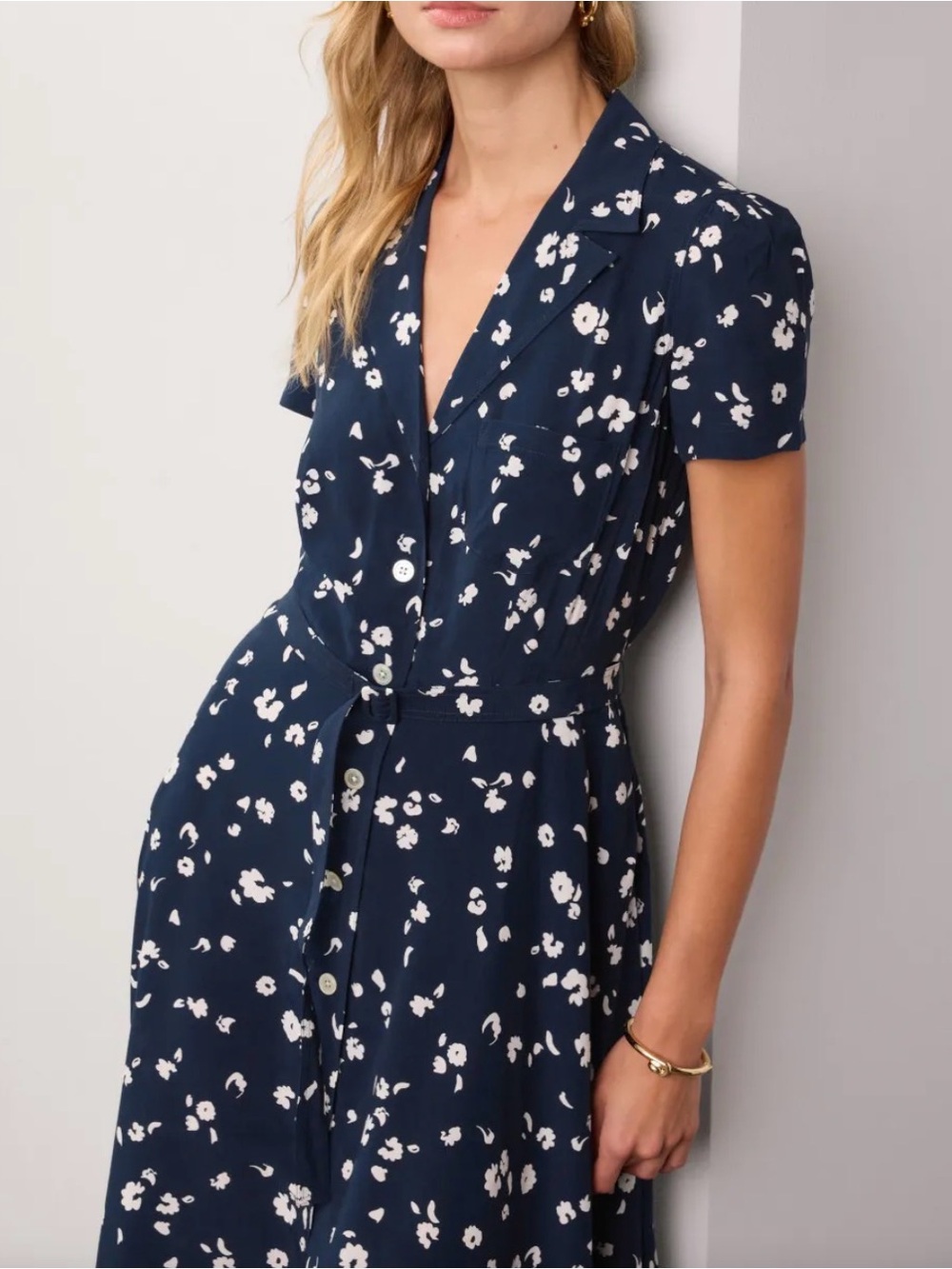 Polo by Ralph Lauren Hampton Short Sleeve Day Dress Navy Floral-Print Midi Dress